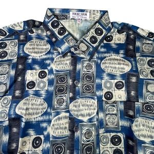 THAI SILK By Apple Shirt Men’s Short Sleeve Button Front Sz. M Circle Oval Print